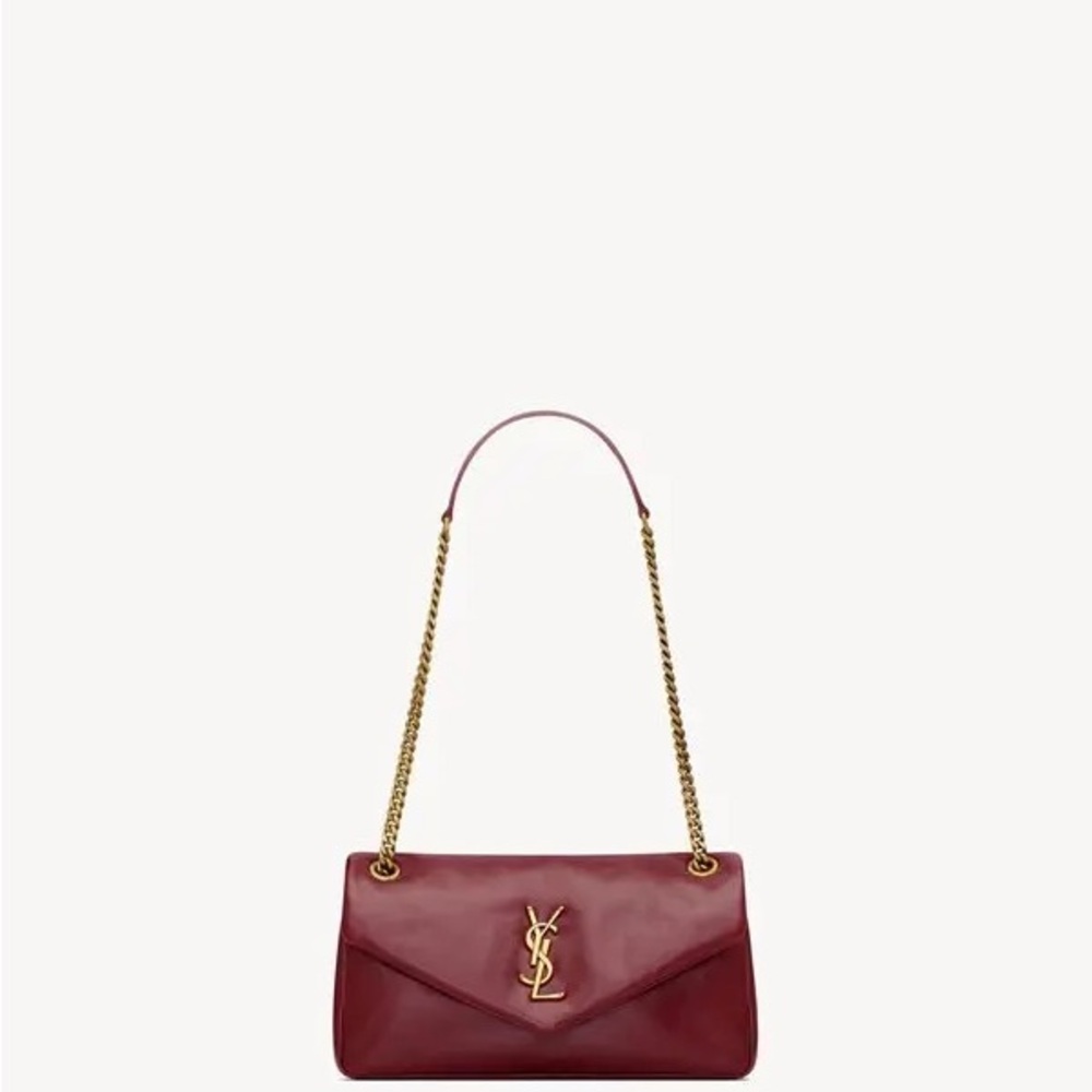 Yves Saint Laurent Deep Red Shoulder Bag with Gold Chain